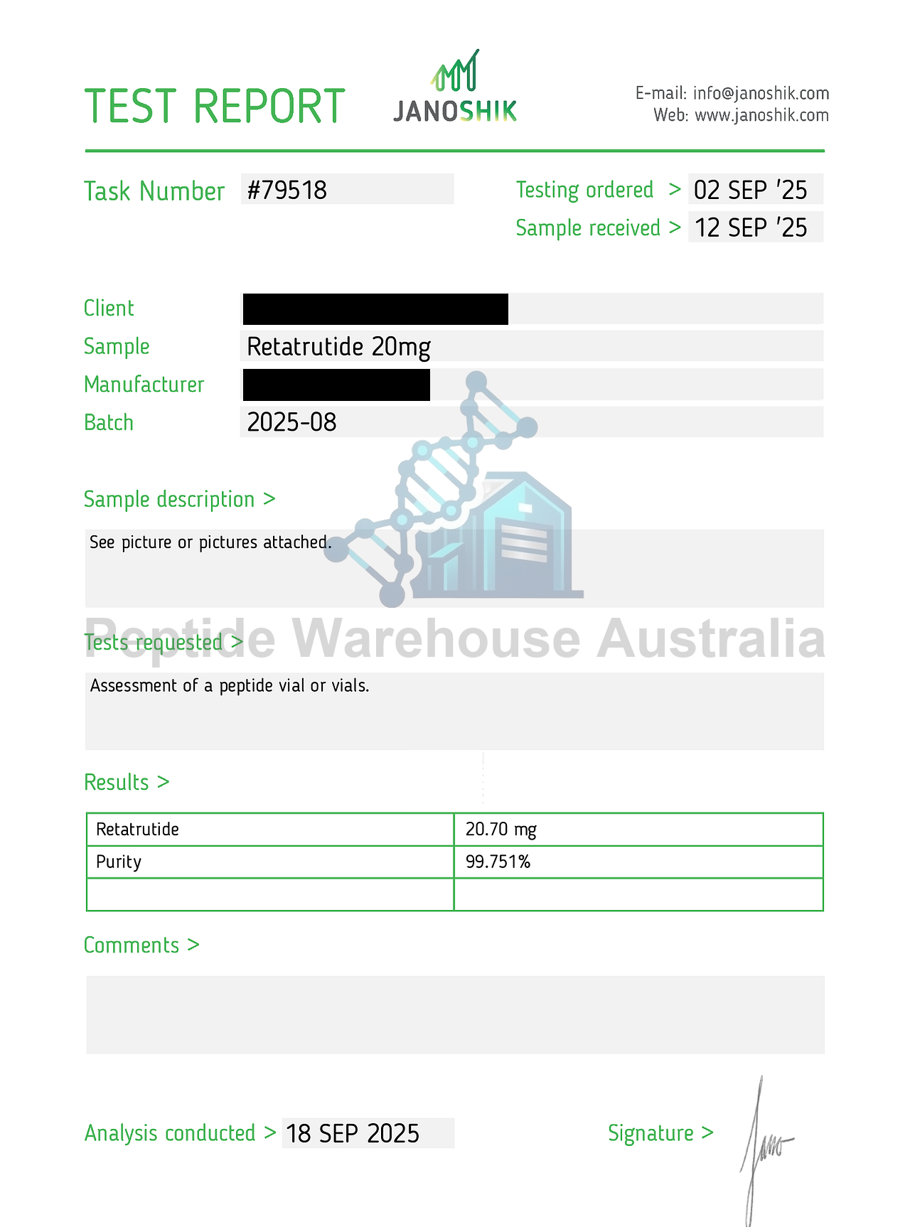 Certificate of Analysis | COA Library | Peptide Warehouse Australia Certificate of Analysis | COA Library | Peptide Warehouse Australia